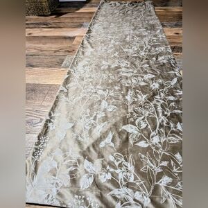 Two Elegant Floral Patterned Curtain Panels - Brownish/Gray Sued Material.